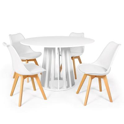 Conjunto Mesa De Jantar Redonda Talia Branca 120cm Com 4 Cadeiras Eiffel Leda - Branco