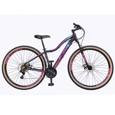 Bicicleta Aro 29 Ksw Mwza Feminina 24v Alumínio Freio A Disco Garfo Suspensão Pneu C/faixa Cor:preto/pink/azul;tam:17