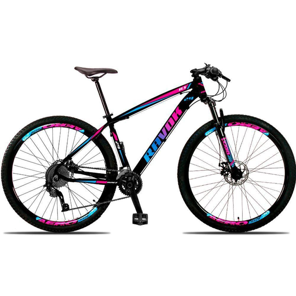 Bicicleta Aro 29 Bike Alumínio 21 Marchas Shimano Suspensão Freio A Disco Azul E Rosa - 1