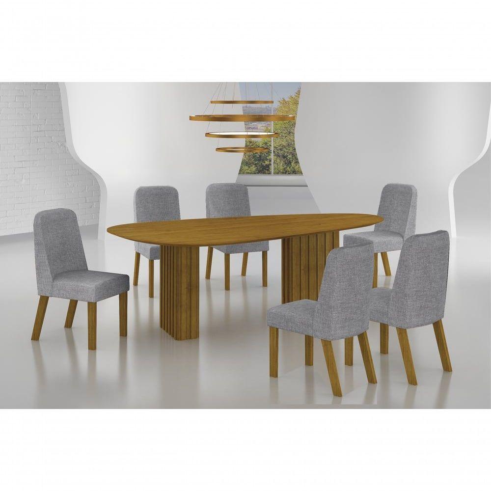 Conjunto Sala De Jantar Mesa Orgânica Sem Vidro 200cm Com 6 Cadeiras Pé Madeira Isis Freijó-linho Cinza - 2