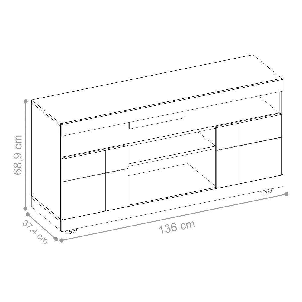 Rack Para Tv Com Nichos Campbell Noce Preto - 4