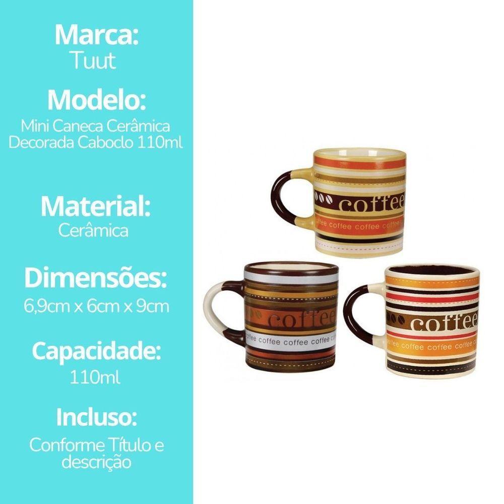 Conjunto 3 Mini Canecas Cerâmica Decorada Caboclo Para Café 110ml - Tuut - 8