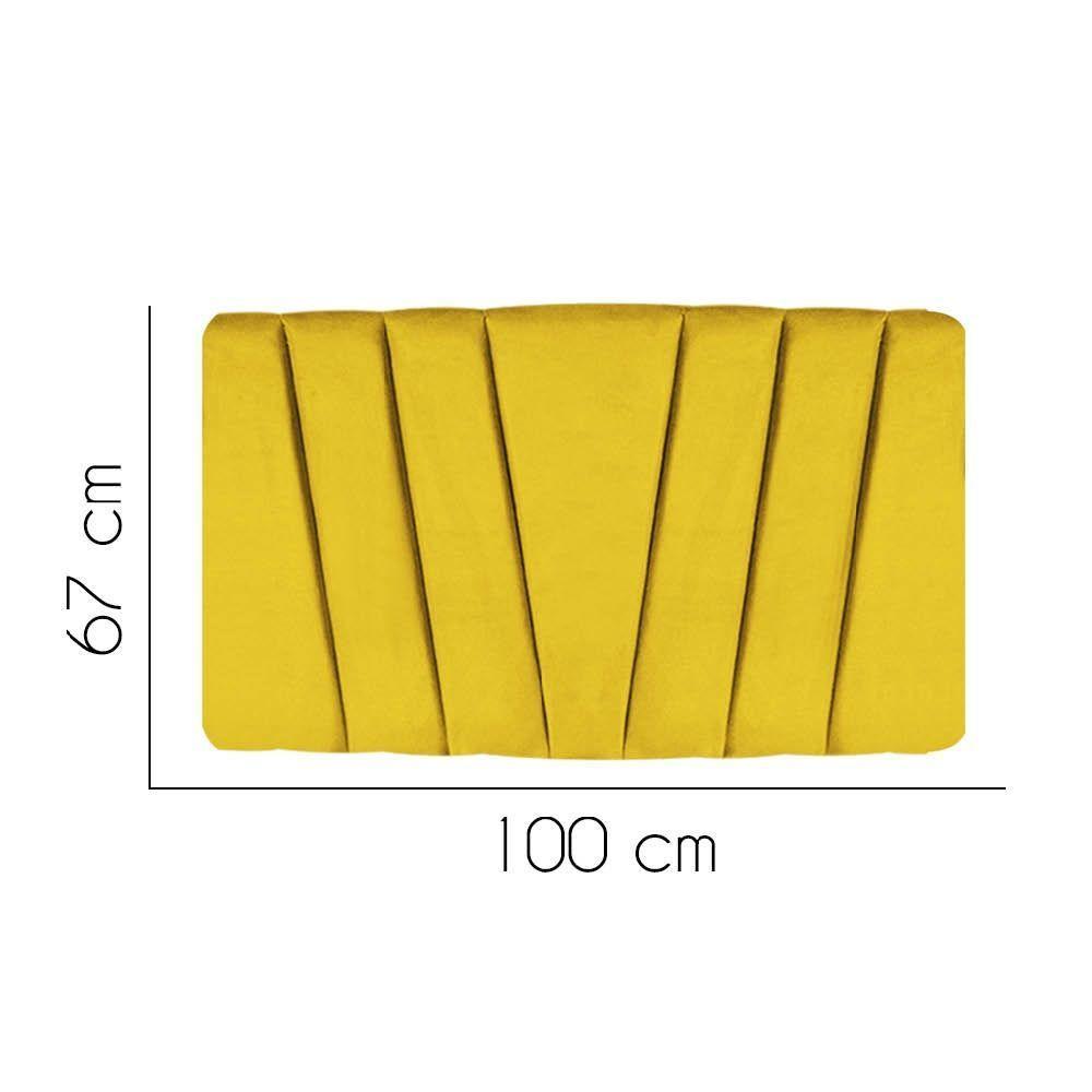 Painel Cabeceira Estofada Bélgica 100cm Cama Box Solteiro Veludo Amarelo- Mabe Magazine - 2
