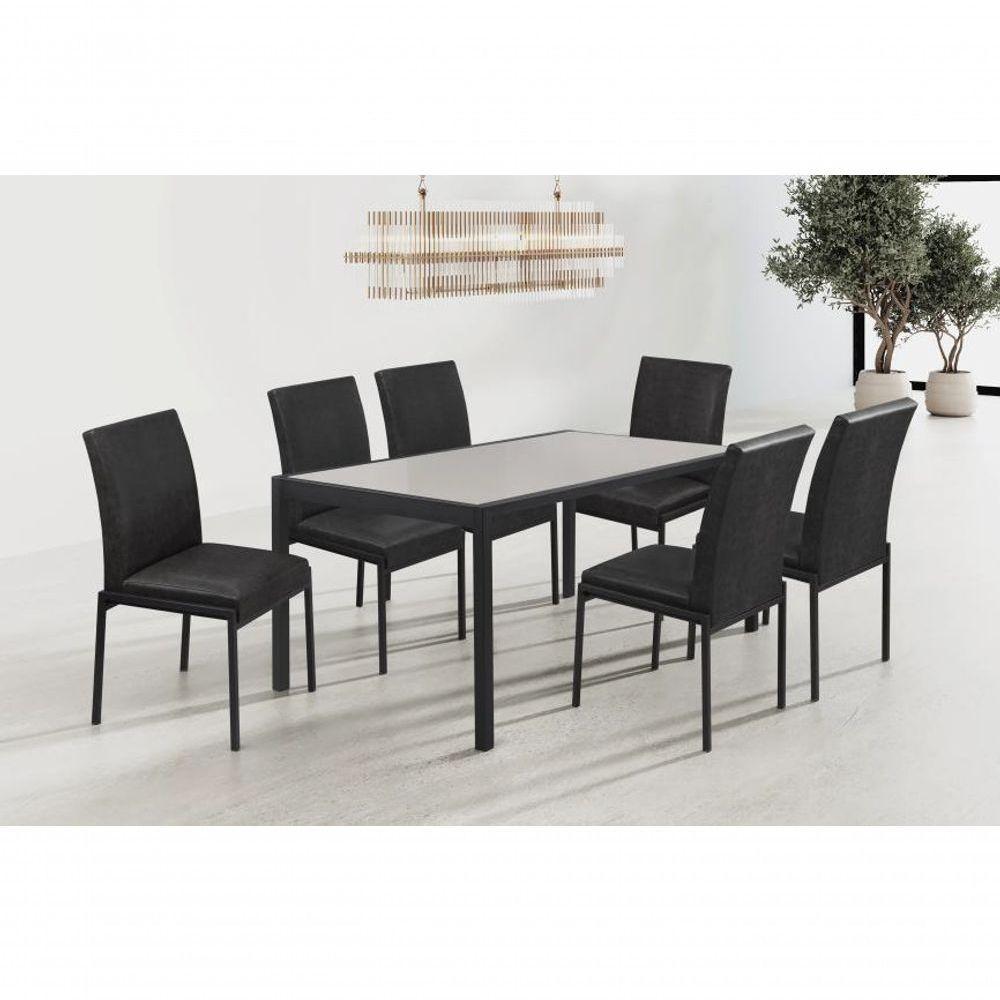 Conjunto Mesa Atenas 160cm 6 Cadeiras Premium Gol Decor Champagne-preto-preto-preto - 1