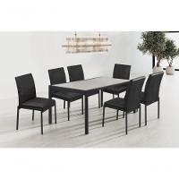 Conjunto Mesa Atenas 160cm 6 Cadeiras Premium Gol Decor Champagne-preto-preto-preto - 1