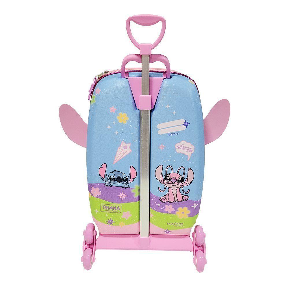 Mala Infantil Escolar Menina Mochila Angel Stitch 3d Rodinhas Triplas Puxador Retrátil Azul Bebê - 3