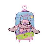 Mala Infantil Escolar Menina Mochila Angel Stitch 3d Rodinhas Triplas Puxador Retrátil Azul Bebê - 2