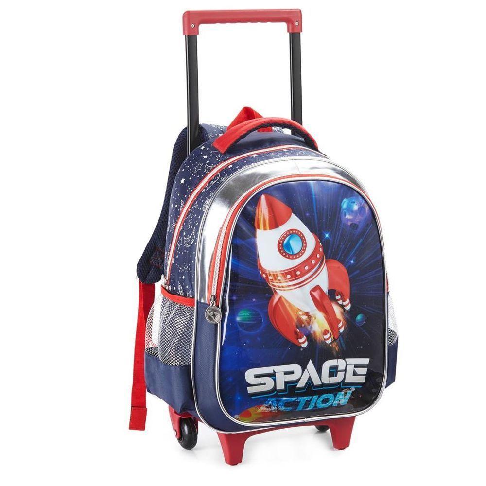 Kit Mochila Rodinha Lancheira Estojo Infantil Space Nasa Astronauta Denlex Escolar - 4