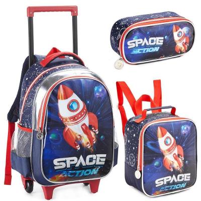 Kit Mochila Rodinha Lancheira Estojo Infantil Space Nasa Astronauta Denlex Escolar