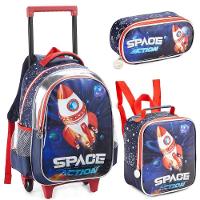 Kit Mochila Rodinha Lancheira Estojo Infantil Space Nasa Astronauta Denlex Escolar - 1