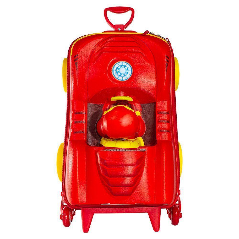Mala Infantil Escolar 3+ Mochila Homem De Ferro 3d Rodinhas Triplas Puxador Retrátil Cor Vermelha - 3