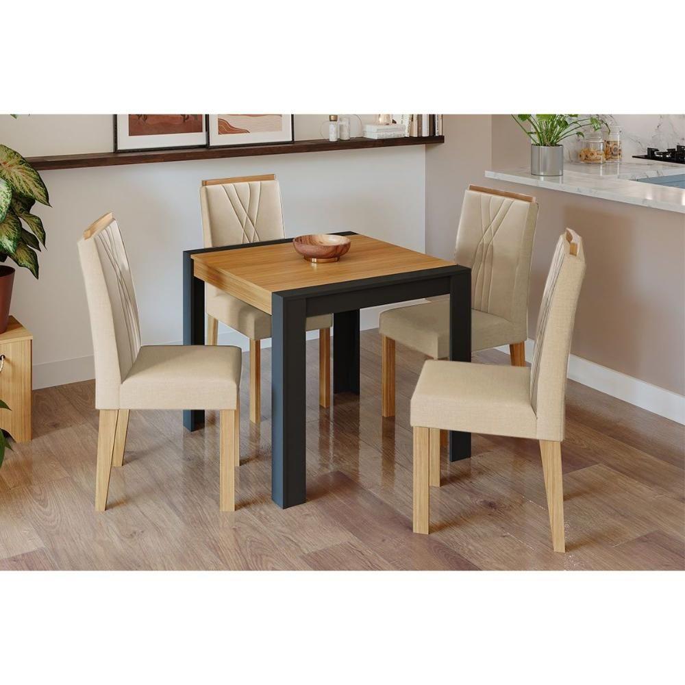 Conjunto Mesa Sala Jantar Grace Tampo Madeirado 90x90cm E 4 Cadeiras Nicole Nature Suede Nude Bege Cimol - 1