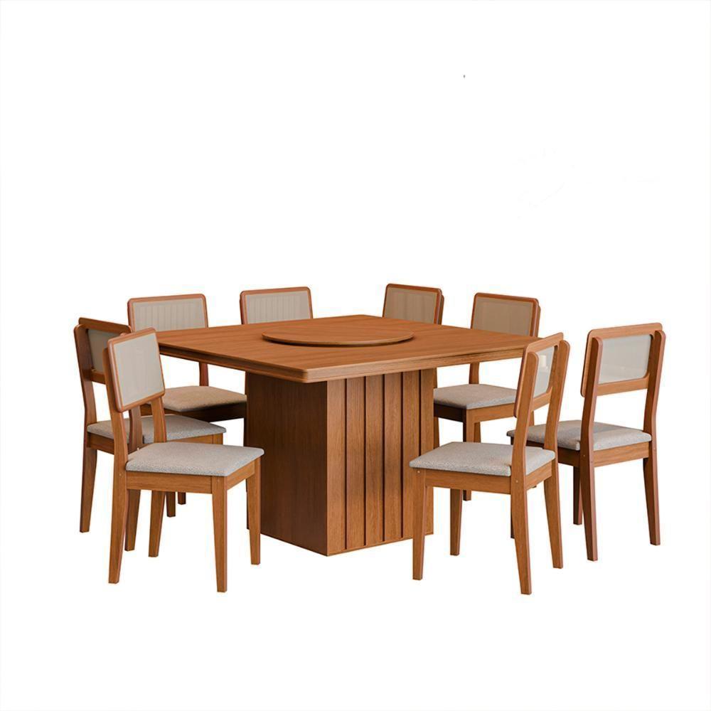 Kit Mesa De Jantar Santiago 136 Prato Giratorio E 6 Cadeiras Cinamomo nevoa Boucle - 1