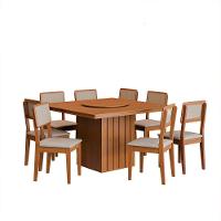 Kit Mesa De Jantar Santiago 136 Prato Giratorio E 6 Cadeiras Cinamomo nevoa Boucle - 1