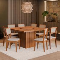 Kit Mesa De Jantar Santiago 136 Prato Giratorio E 6 Cadeiras Cinamomo nevoa Boucle - 2