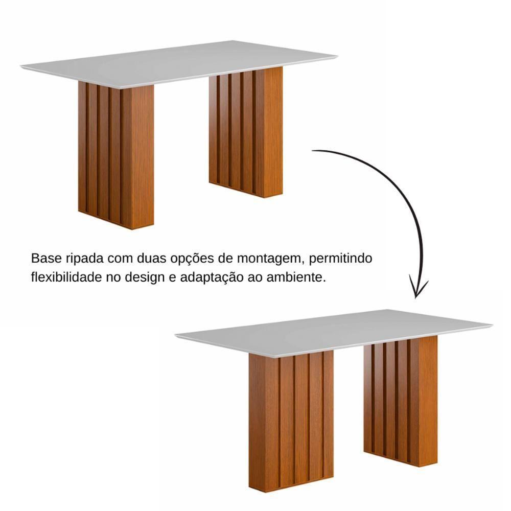 Kit Mesa Jantar Santiago 160 Com Tampo De Vidro E 6 Cadeiras Cinamomo/branco/nevoa Boucle - 6