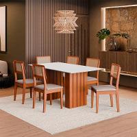 Kit Mesa Jantar Santiago 160 Com Tampo De Vidro E 6 Cadeiras Cinamomo/branco/nevoa Boucle - 3