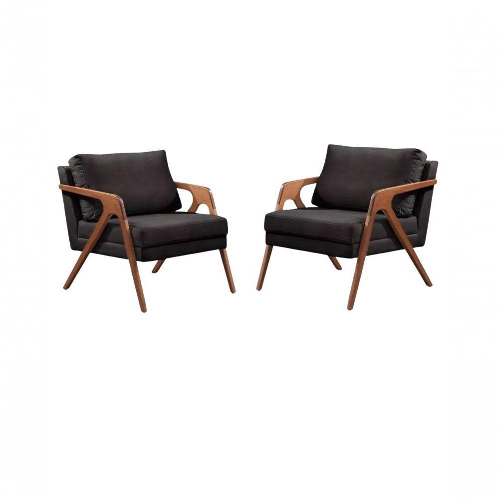 Conjunto 2 Poltronas Mona Luxo Madeira Maciça Corino Cor Preto - 2