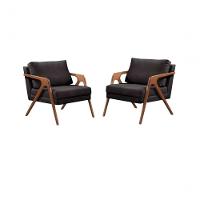 Conjunto 2 Poltronas Mona Luxo Madeira Maciça Corino Cor Preto - 2