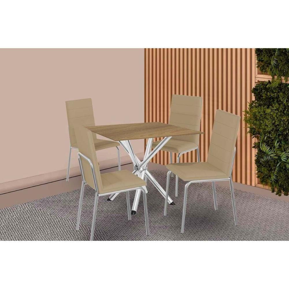 Sala De Jantar Completa Volga C/ Tampo De Madeira 90cm E 4 Cadeiras Amsterdã Cromado/nogueira - Capuccino - Kappesberg - 1