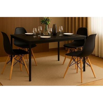 Conjunto Mesa Preta 120x80cm Com 4 Cadeiras Eames Pretas Sala De Jantar Moderna
