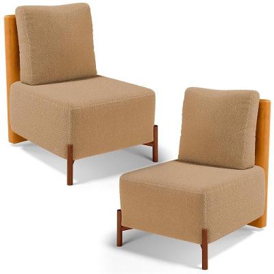 Kit 2 Poltronas Decorativas Hungria L02 Couríssimo Bouclê Mostarda Lyam Decor