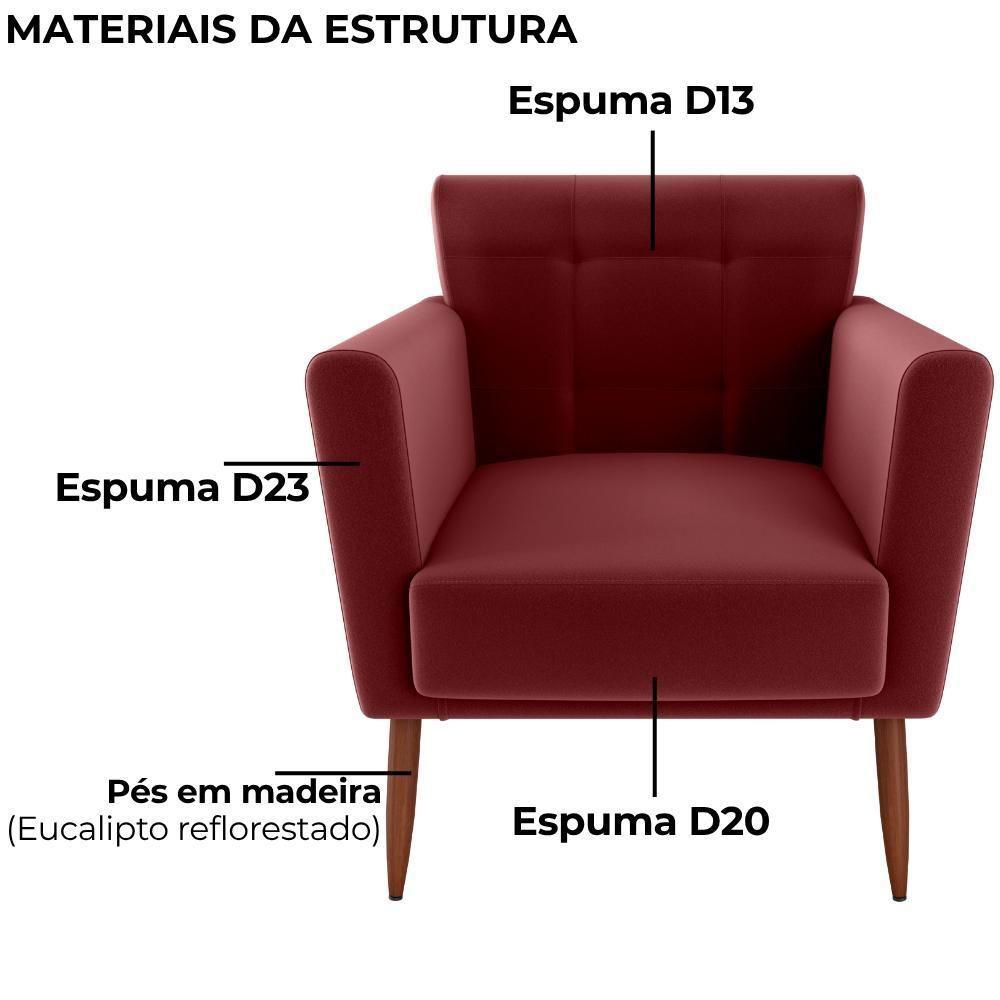 Poltrona Decorativa Pes Palito Cancun Veludo E432 Milani Store Vermelho - 4