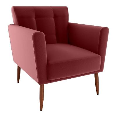 Poltrona Decorativa Pes Palito Cancun Veludo E432 Milani Store Vermelho