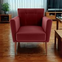 Poltrona Decorativa Pes Palito Cancun Veludo E432 Milani Store Vermelho - 8
