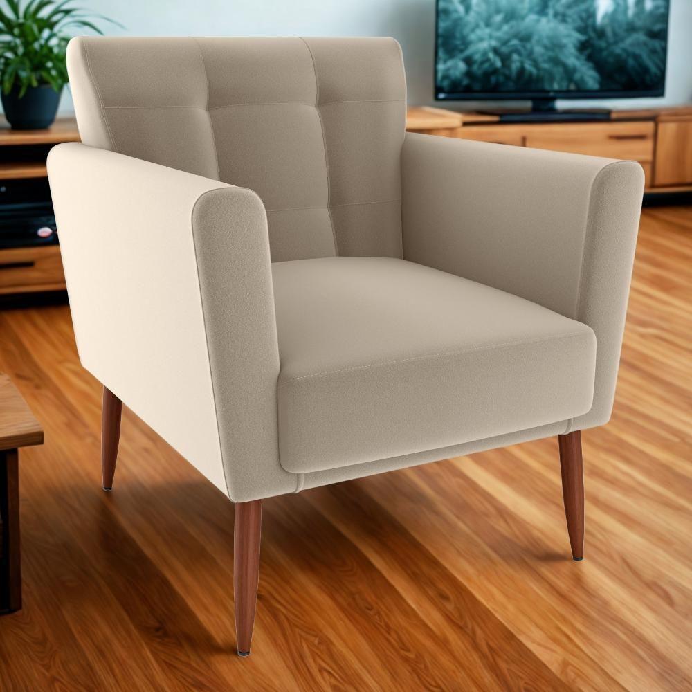 Poltrona Decorativa Pes Palito Cancun Veludo E434 Milani Store Marrom Claro - 2