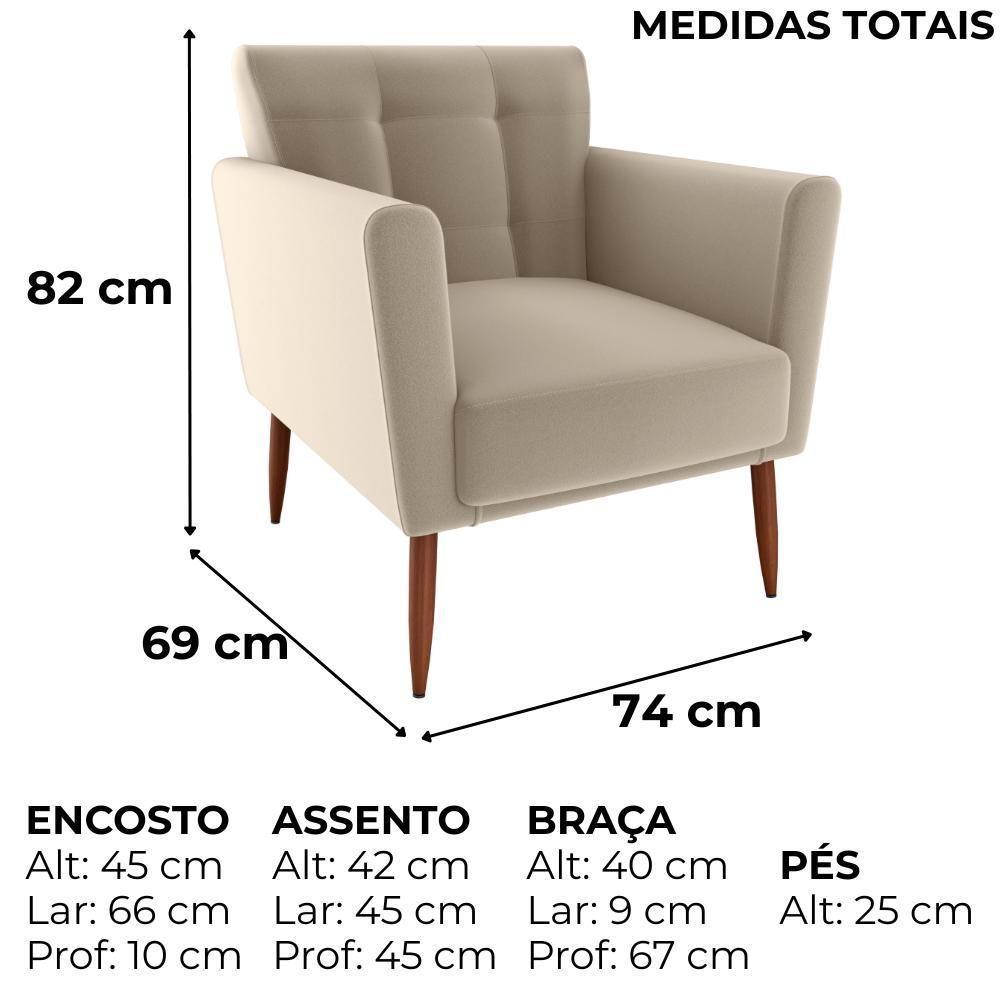 Poltrona Decorativa Pes Palito Cancun Veludo E434 Milani Store Marrom Claro - 3