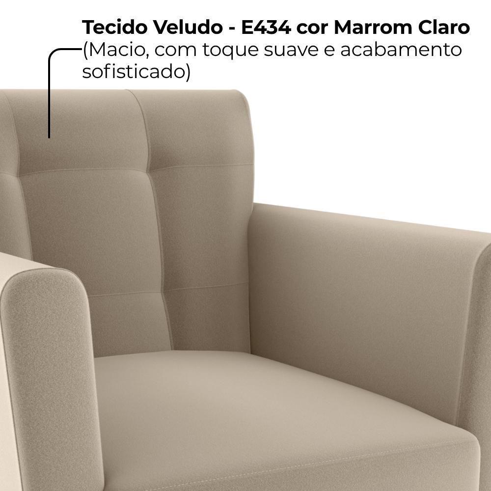 Poltrona Decorativa Pes Palito Cancun Veludo E434 Milani Store Marrom Claro - 5