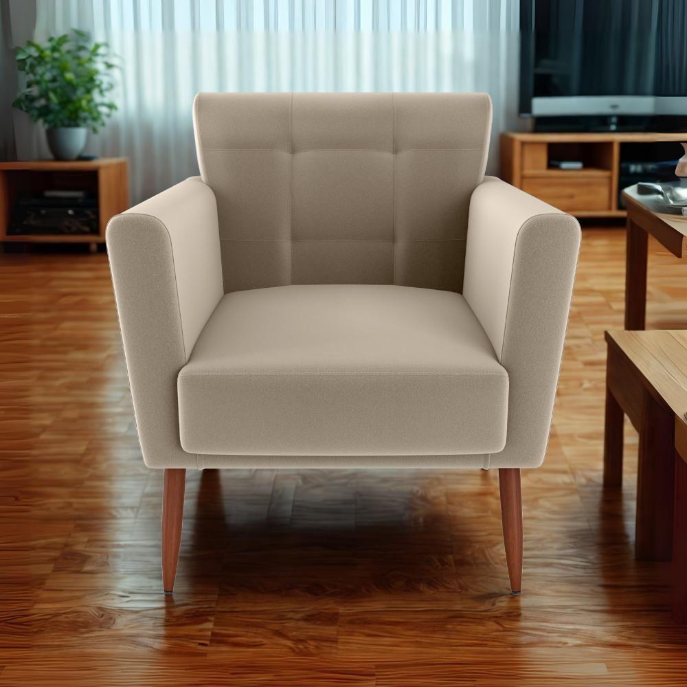 Poltrona Decorativa Pes Palito Cancun Veludo E434 Milani Store Marrom Claro - 8