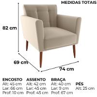 Poltrona Decorativa Pes Palito Cancun Veludo E434 Milani Store Marrom Claro - 3