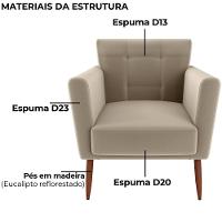 Poltrona Decorativa Pes Palito Cancun Veludo E434 Milani Store Marrom Claro