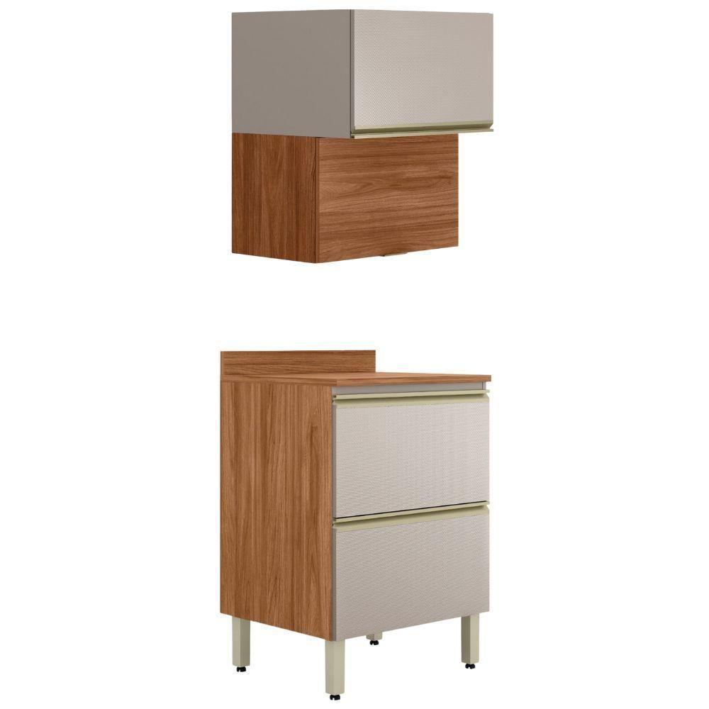 Balcao Com Tampo E Armario Aereo 60 Cm Mdf Proenca Nogueira Nude Prime Demartez Nogueira Nude Prime - 1