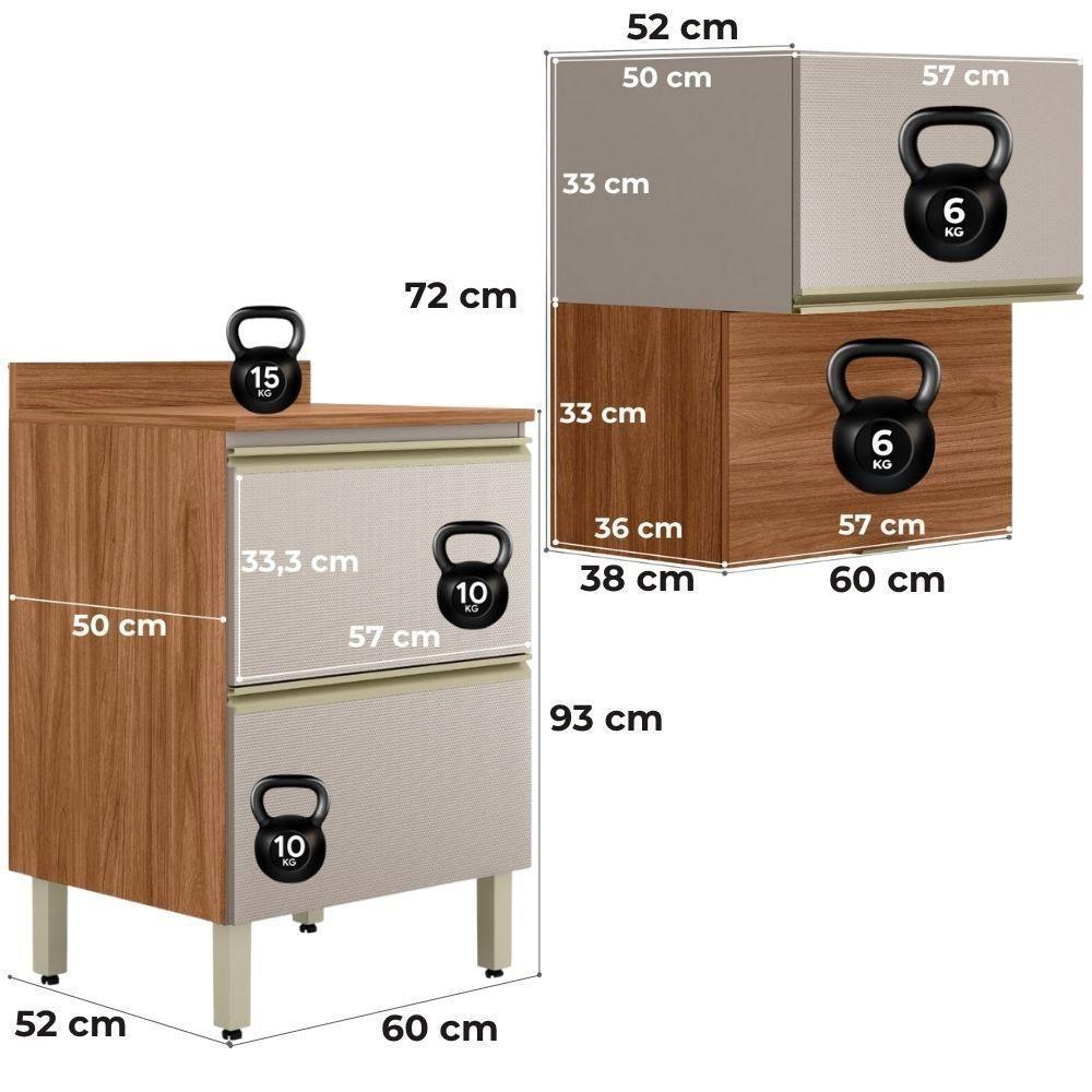 Balcao Com Tampo E Armario Aereo 60 Cm Mdf Proenca Nogueira Nude Prime Demartez Nogueira Nude Prime - 7