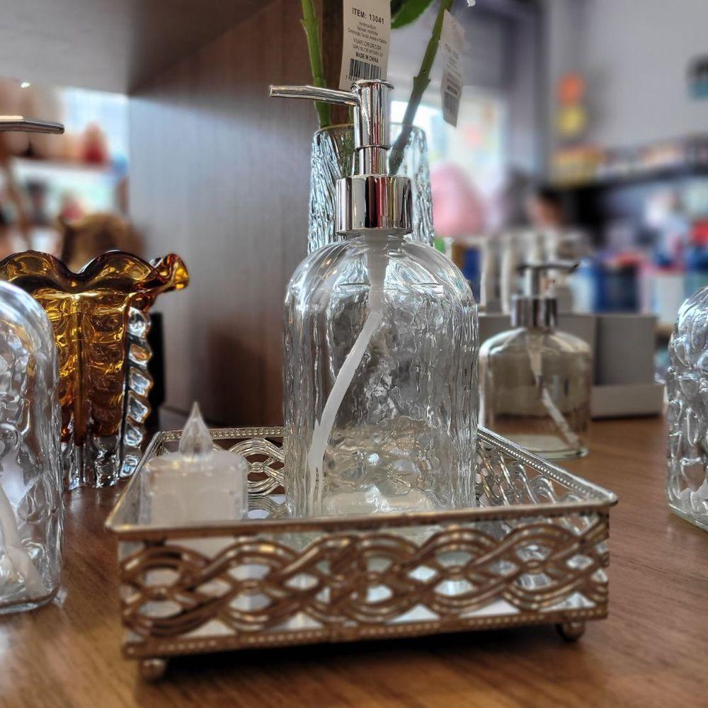 Saboneteira Porta Sabonete Líquido Vidro Clear Diamante 500ml - Tuut - 3