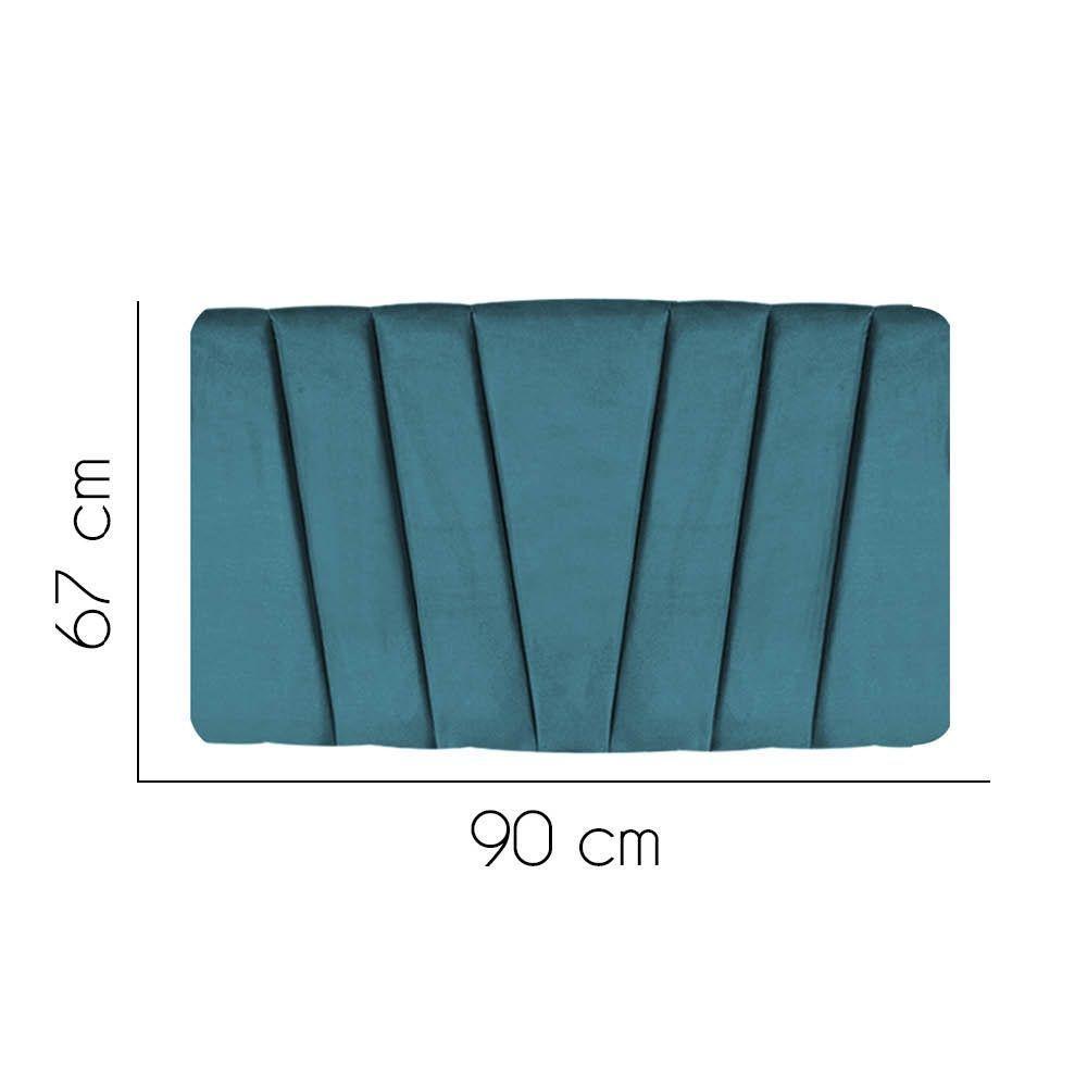Painel Cabeceira Estofada Bélgica 90cm Cama Box Solteiro Veludo Azul Turquesa- Mabe Magazine - 2