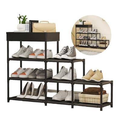 Estante Multiuso Sapateira 8 Prateleiras Cesto Vazado Organizador Quarto Closet Lavanderia Preto