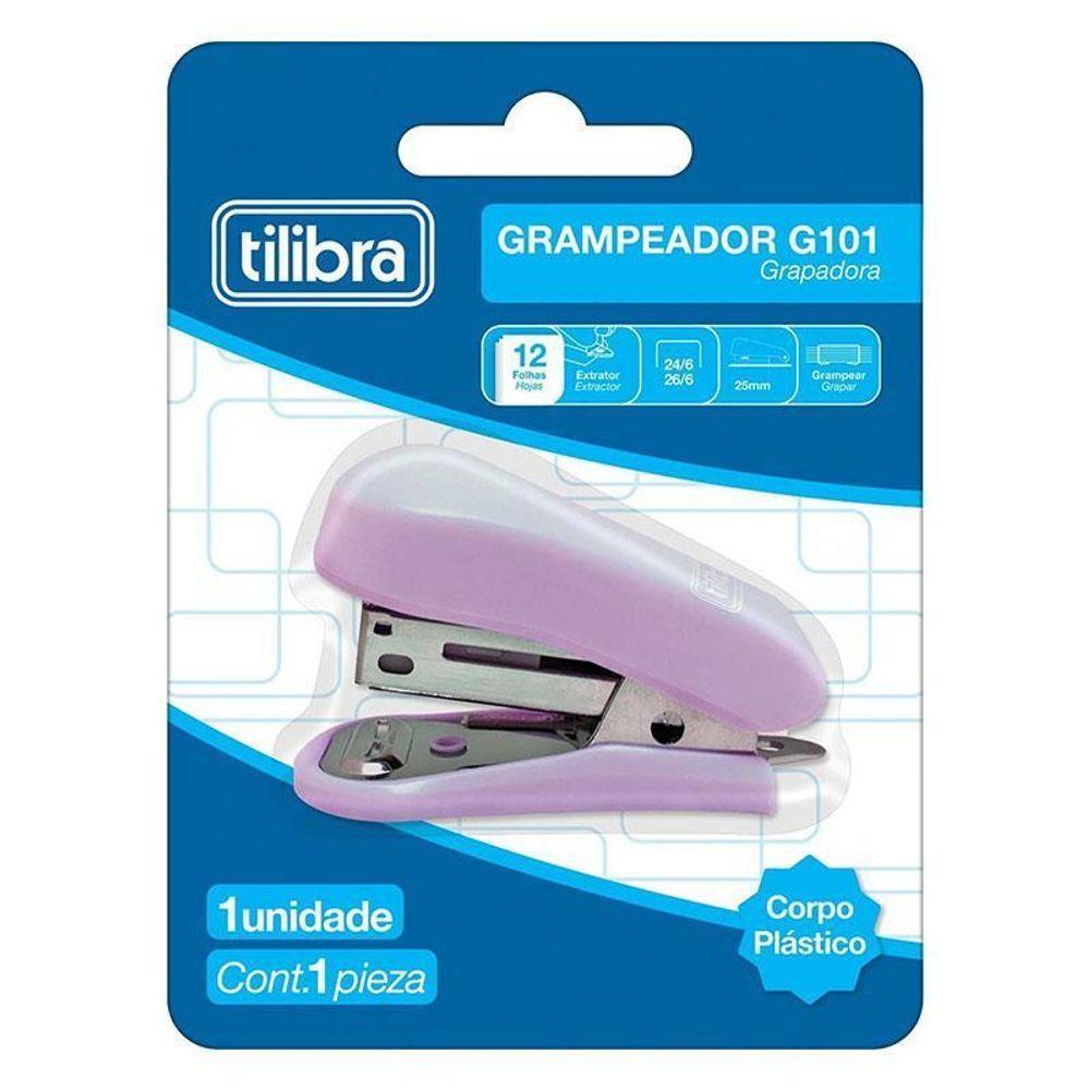 Mini Grampeador G101 Com Extrator 12 Folhas Lilás - Tilibra - 1