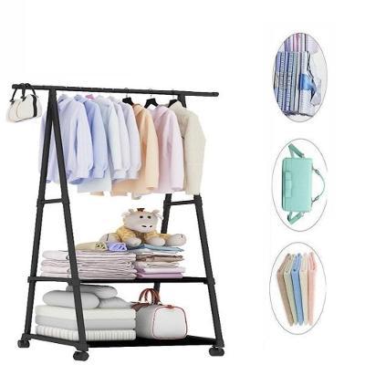 Armario Portatil Arara Roupas 2 Prateleiras Carrinho Guarda Sapateira Rodinhas Organizador Preto