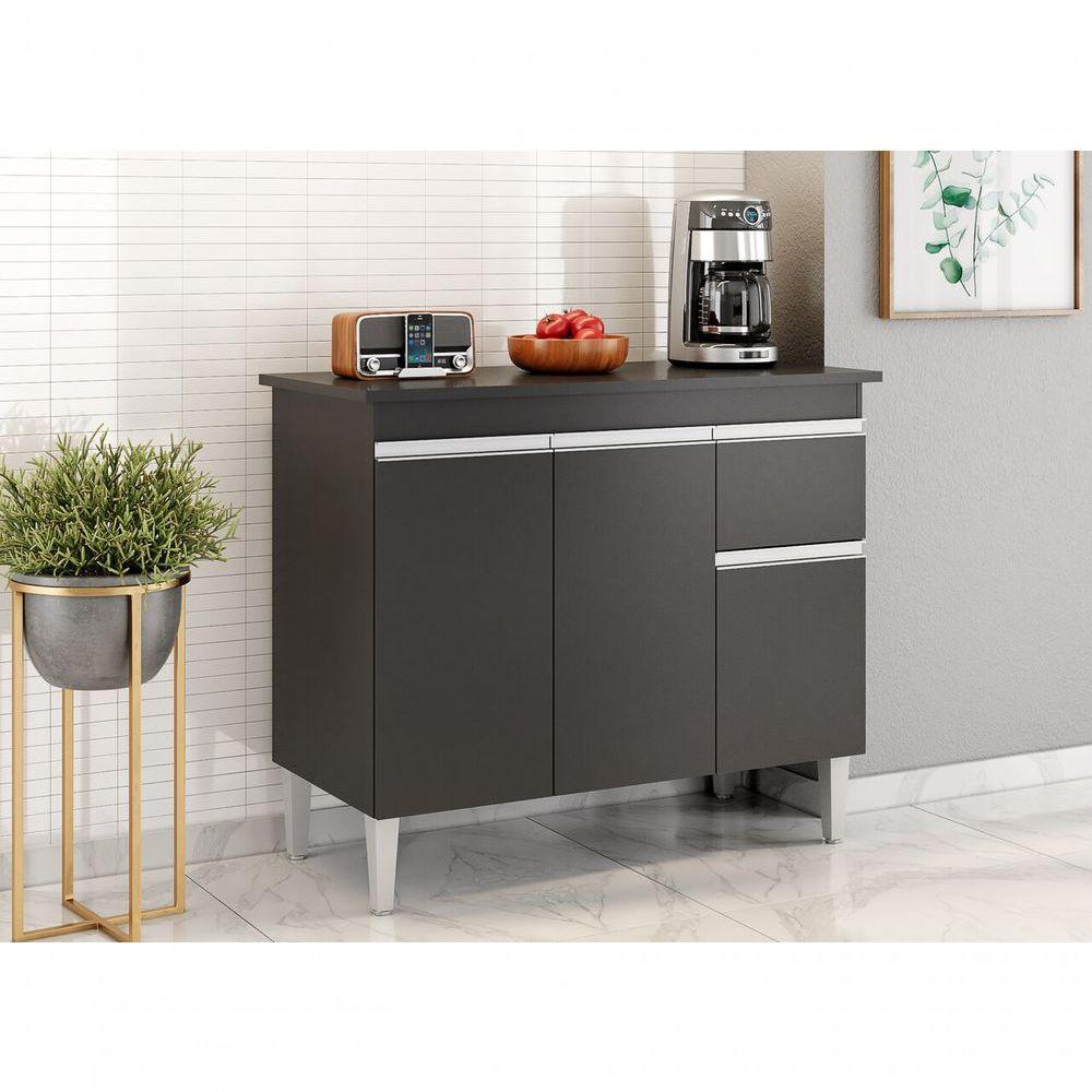 Balcão Gabinete Multiuso Tatiane Preto 100cm C/tampo - 3