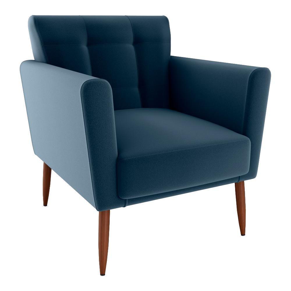 Poltrona Decorativa Pes Palito Cancun Veludo E433 Milani Store Azul - 1