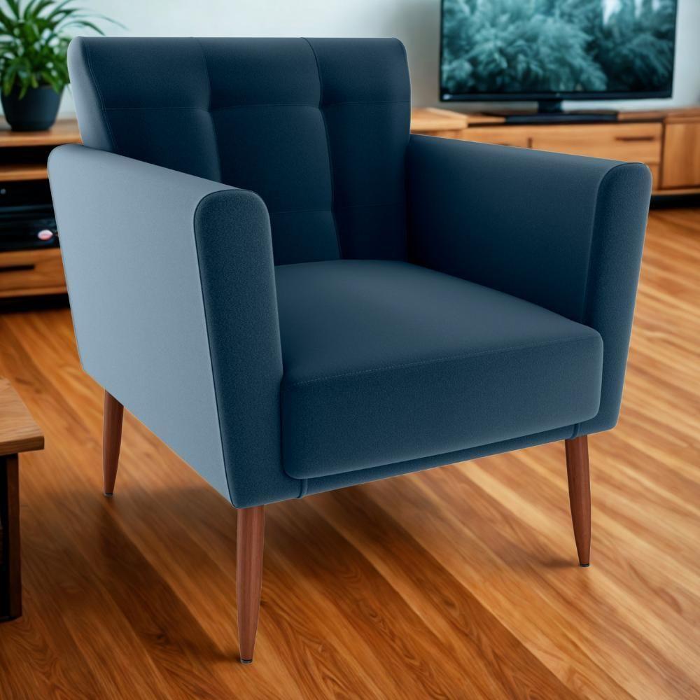 Poltrona Decorativa Pes Palito Cancun Veludo E433 Milani Store Azul - 2