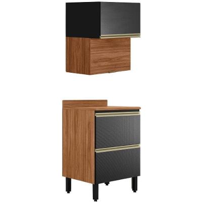 Balcao Com Tampo E Armario Aereo 60 Cm Mdf Proenca Nogueira Carbono Prime Demartez Nogueira Carbono Prime