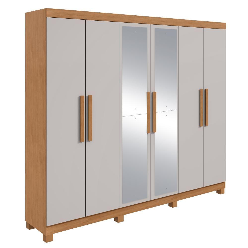 Guarda Roupa Casal 6 Portas Easy Slim Com Espelho E Pés Amendoa/off White - 2