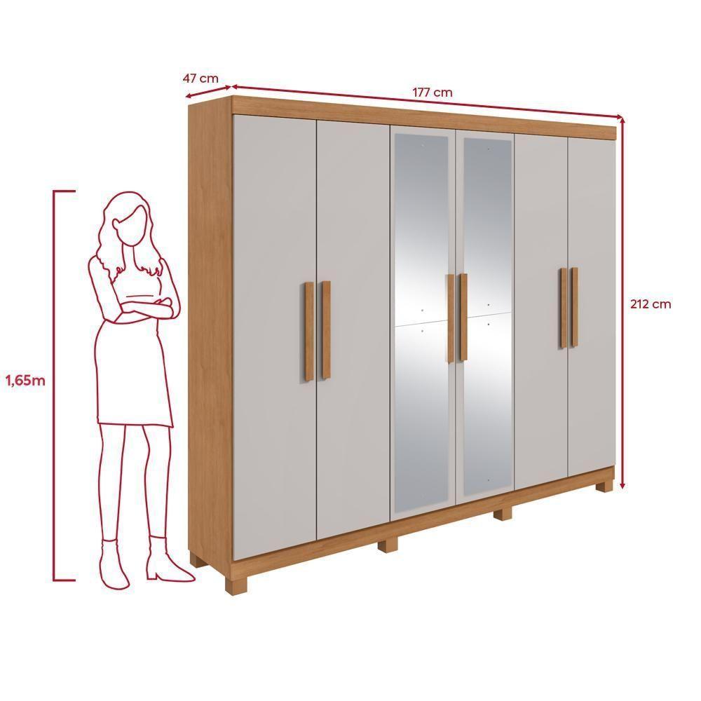 Guarda Roupa Casal 6 Portas Easy Slim Com Espelho E Pés Amendoa/off White - 3