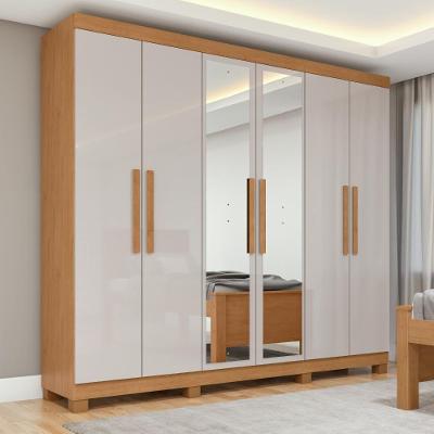 Guarda Roupa Casal Easy Slim 6 Portas 2 Gavetas Amêndoa Clean - Off White Móveis Lopas