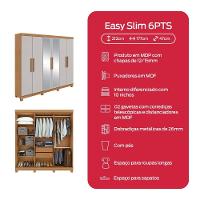Guarda Roupa Casal 6 Portas Easy Slim Com Espelho E Pés Amendoa/off White - 6